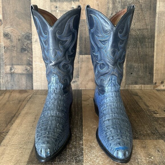 Tony Lama Vintage Blue Caiman Western Cowboy Boots Mens 13 D - Picture 3 of 12